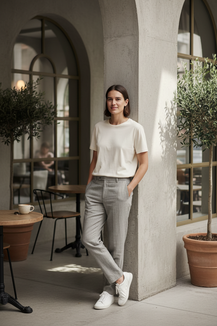 Unisex t-shirt em contexto lifestyle elegante